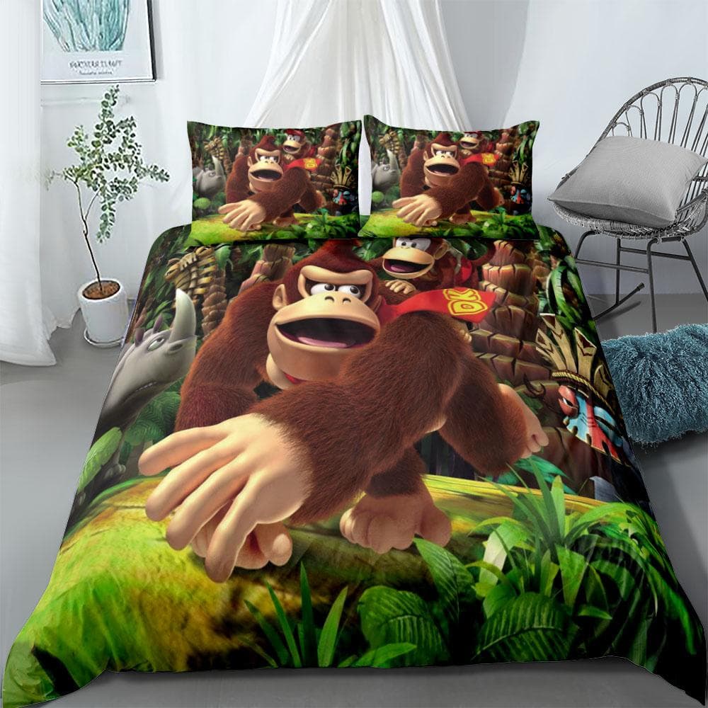 Monkey Cartoon Donkey Kong Duvet Cover Set King Queen Double Full Twin Single Size Bed Linen Set 150x200cm 3pcs