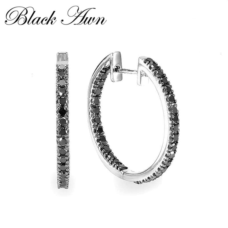 BLACK AWN Exquisite Hoop Earrings Black Stone Earrings for Women Hoop Earring Jewelry