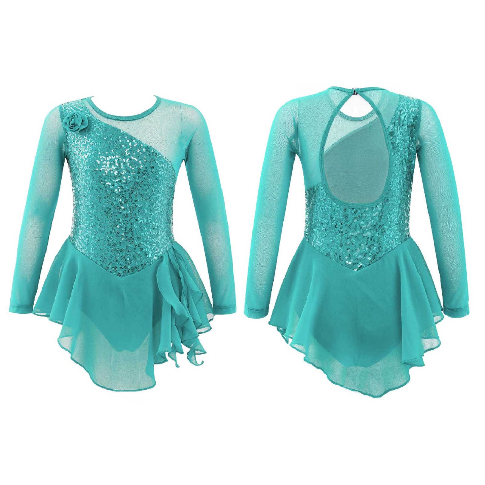 Figure Skating Dress for Children Ice Skating Competition Clothing Girls Ballet Dance Gymnastics Dresses 9-10 Years mint green