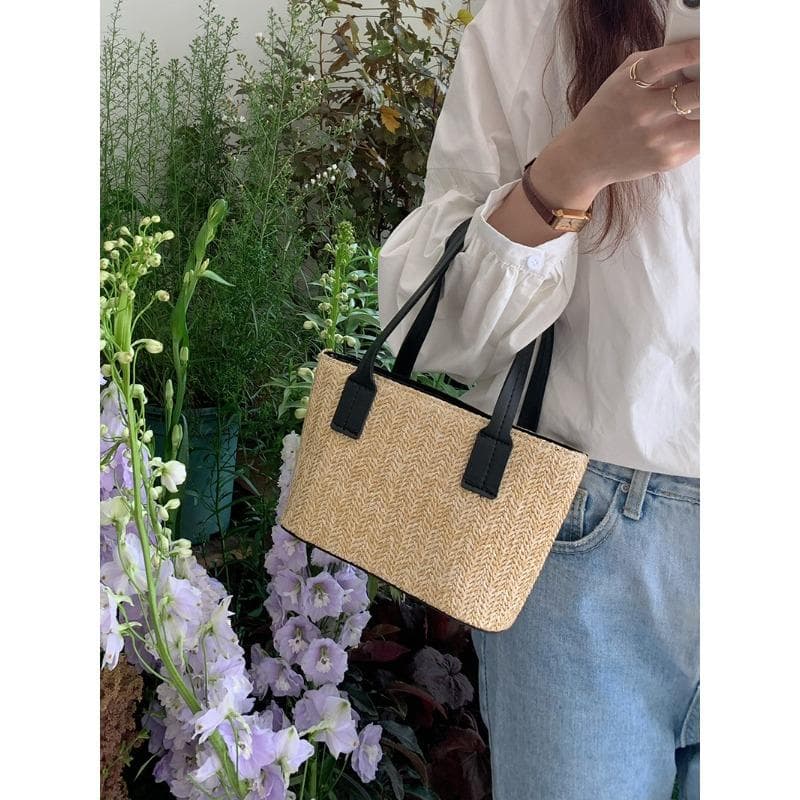 Spring and Summer Woven Basket Bag Leisure Holiday Women's Hand Bill Shoulder Crossbody Bag black