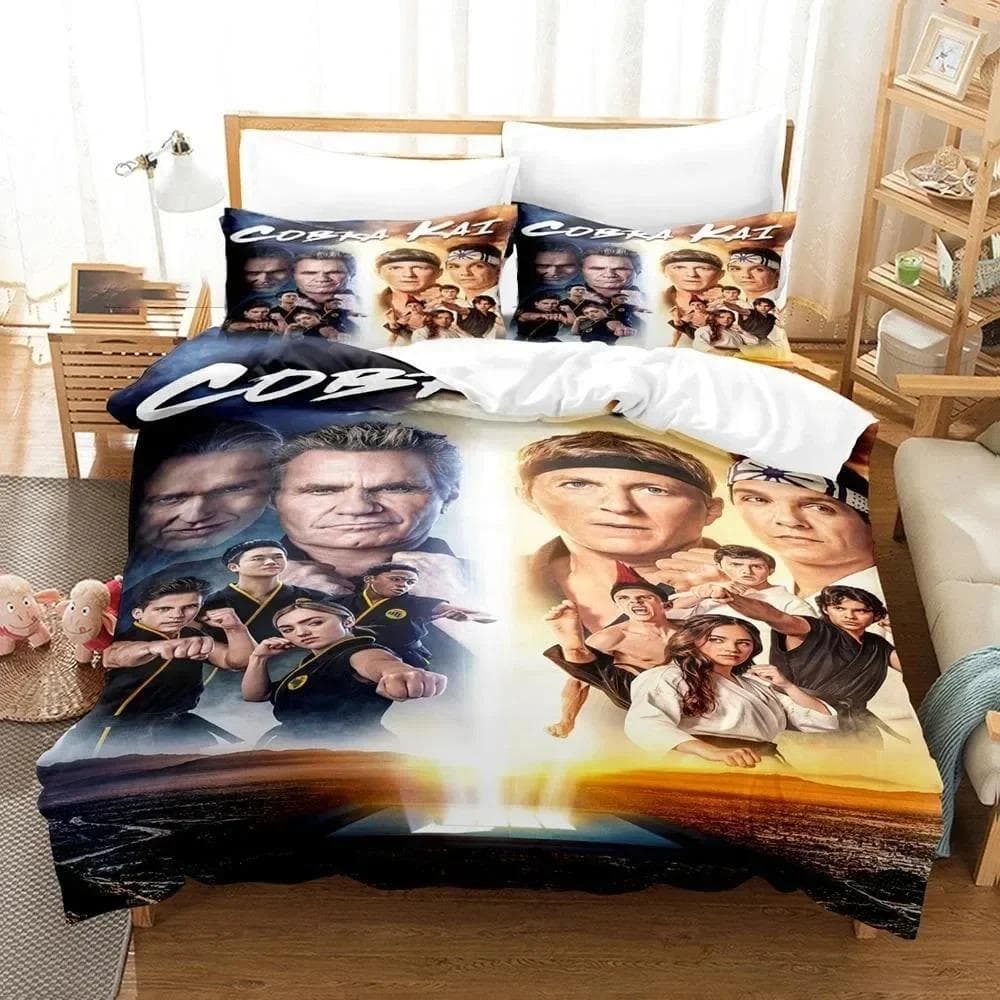 3D Print Cobra Kai Karate Bedding Set Duvet Cover Bed Set Quilt Cover Pillowcase Comforter king Queen Size Boys Adult Bedding AU Double 180x210cm