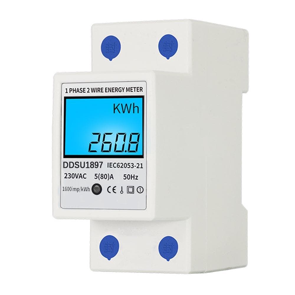 Digital Electric Energy Meter Single Phase DIN Rail Electricity Meter One Phase Two Wire with Backlight white