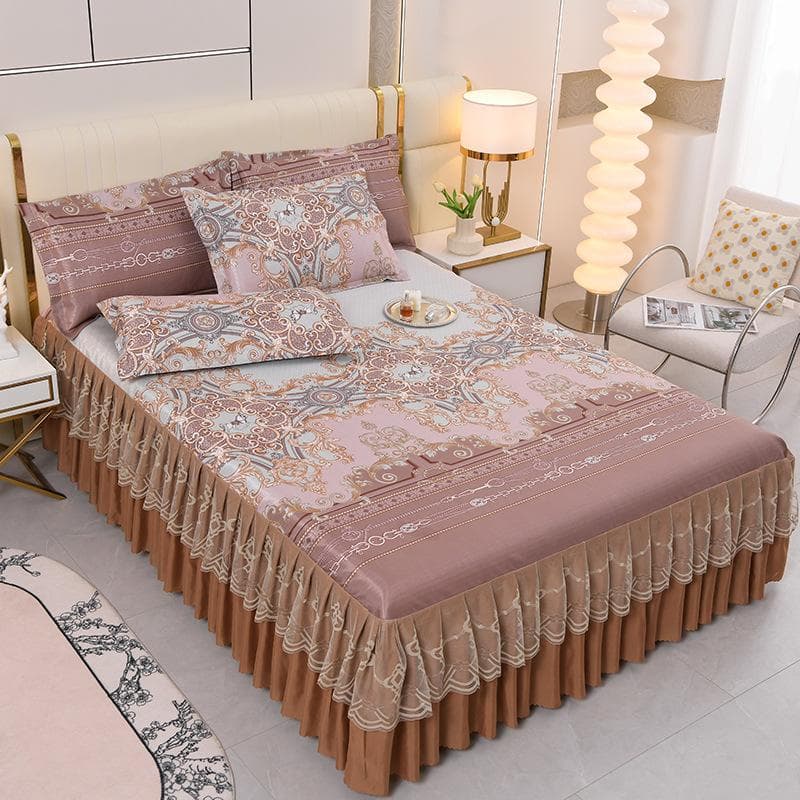 3Pcs/Lot Double Bed Sheet Set Classic Lace Royal Blue Bed Sheet Bed Skirt, Machine Washable Wedding Bedspread Mattress Cover 150X200CM