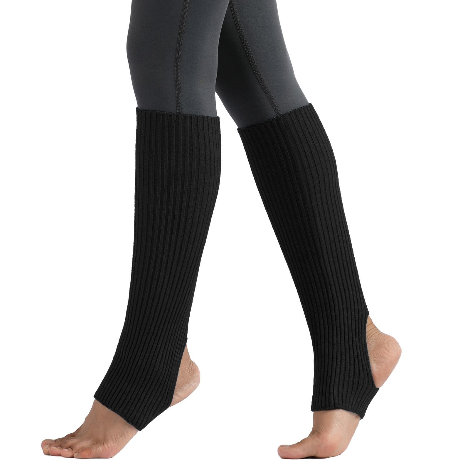 Women Stockings Open Heel Knee High Leg Warmers Ribbed Knit for Yoga Ballet Dancing Lounging black