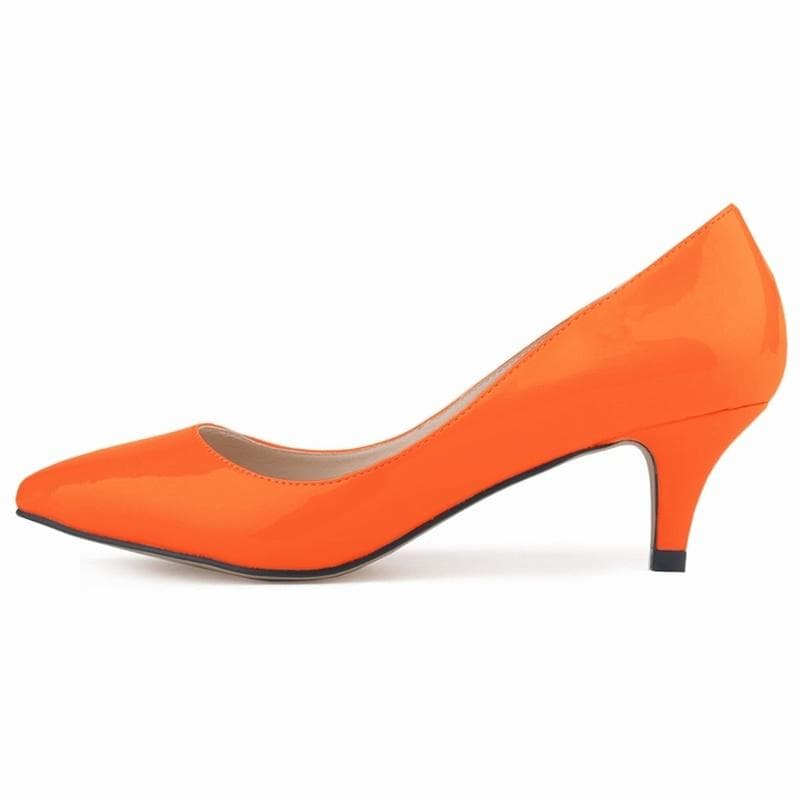 Classic Sexy Pointed Low Med Kitten Heels Women Pumps Shoes Spring Brand Design Wedding Dress 38 orange