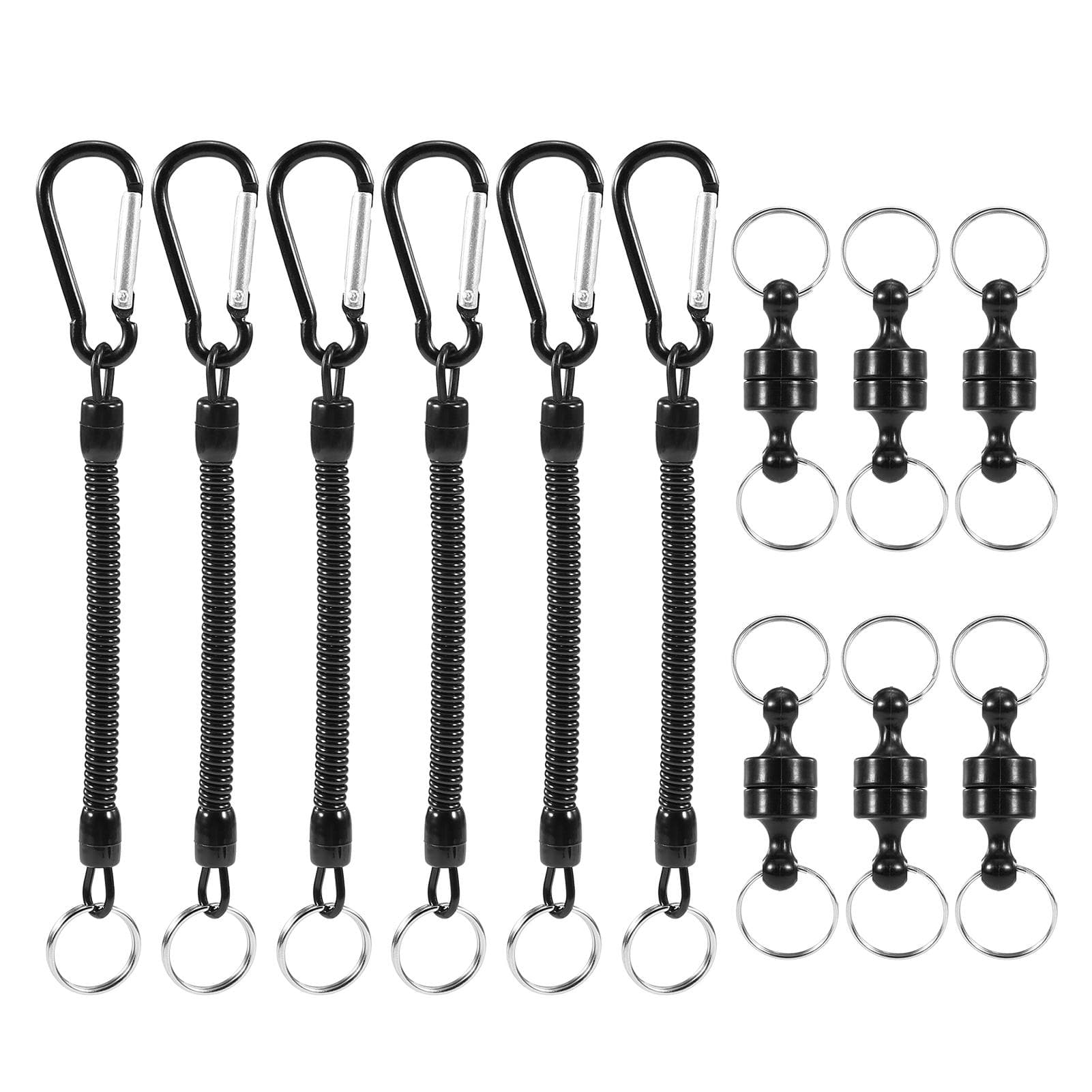 Lixada 6pcs Magnetic Release Holder with Coil Lanyard Carabiner Clip Magnetic Net Release for Fly