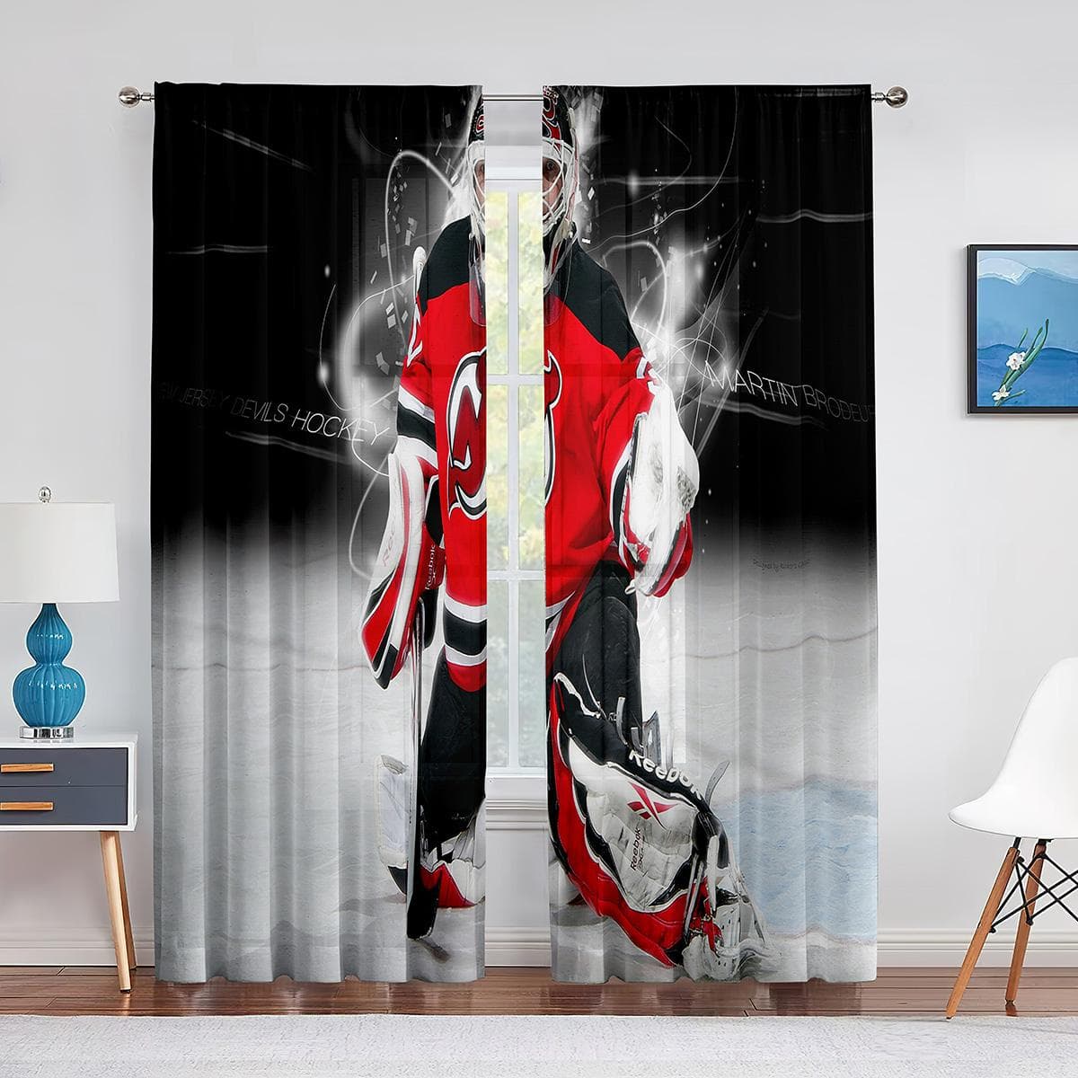 Ice Hockey Sport Player Sheer Voile Curtain Sports Arena Window Chiffon Tulle Curtains for Living Room Bedroom Decoration Drapes 1 PCS W100XH250cm&Grommet Top