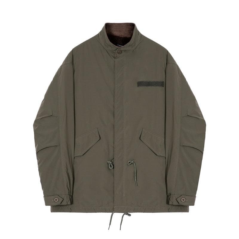 Men's Stand-up Collar Work Jacket Cotton Autumn and Winter Korean Style Loose and Trendy Velvet Thickened Cotton Coat 2XL
