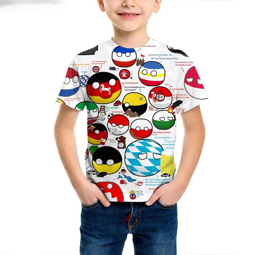 Polandball Countryballs Funny Kids T Shirts 3D Printed Boys Girls Daily Europe National Ball Anime T-shirt Children Cartoon Tops 130
