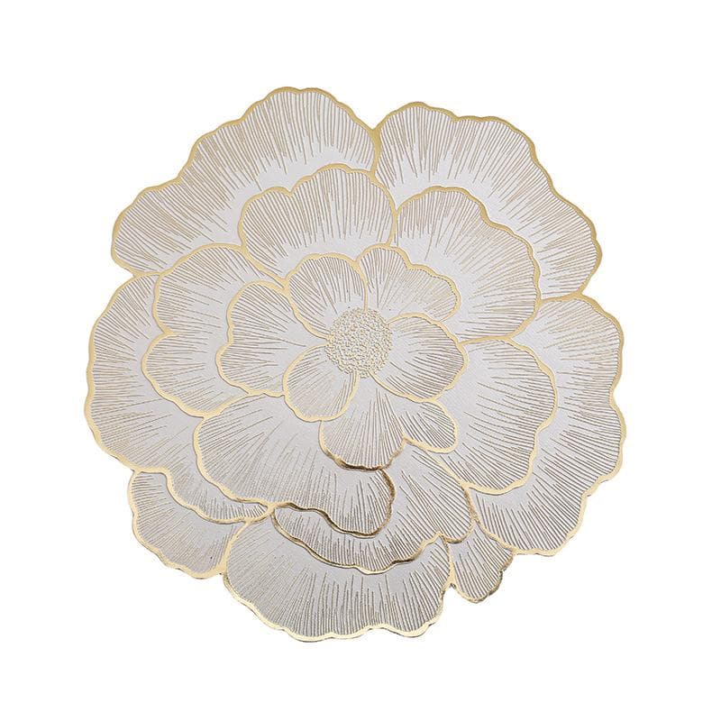 NEW Arrival PVC Flower Placemat Dining Decorative Heat Resistant Table Pad Coasters Home Party Wedding Christmas 38cm gold