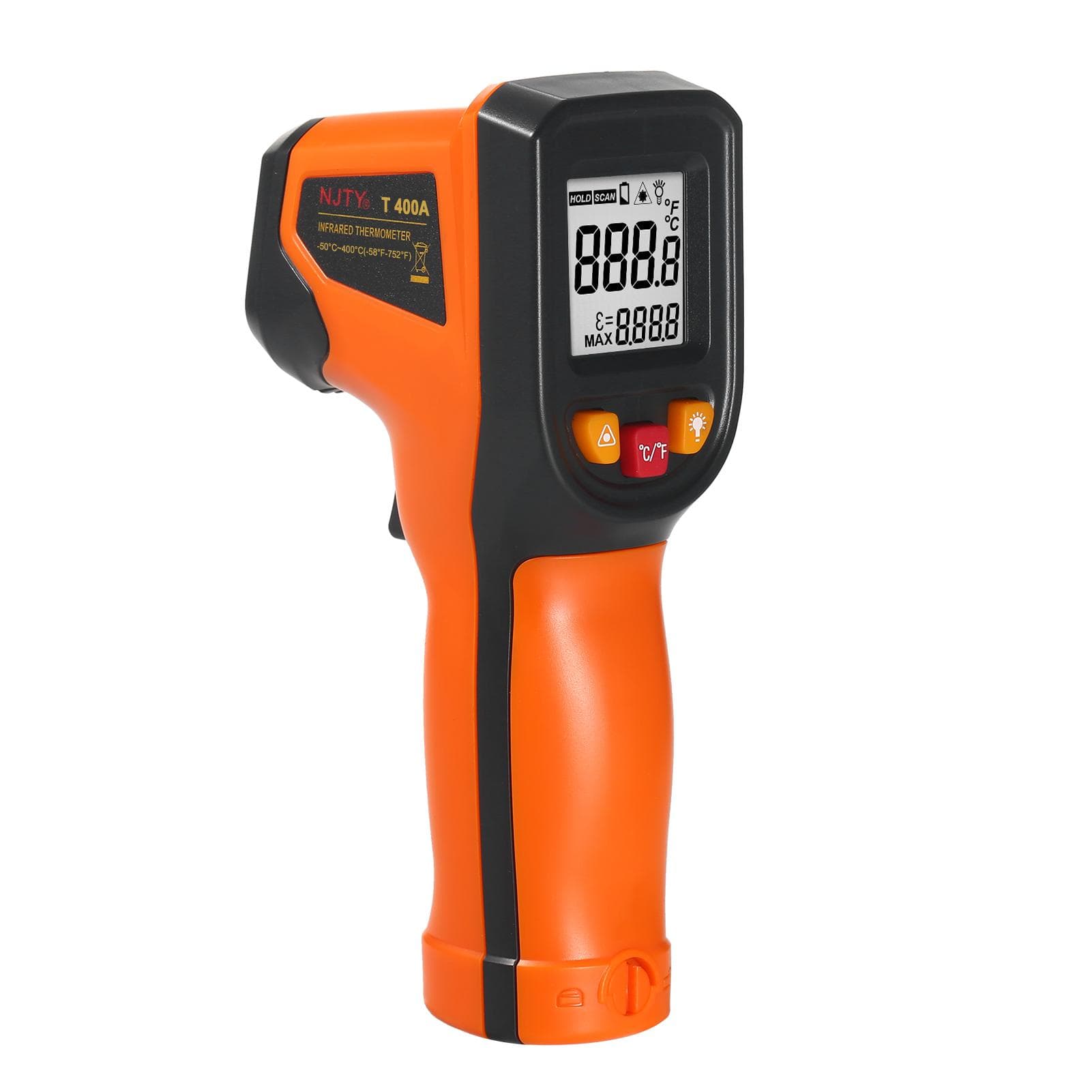 NJTY Infrared Thermometer Non-Contact Digital Temperature Gun -50°C~400°C (-58°F~752°F) with T400A orange