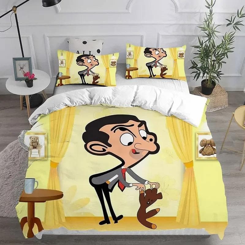 3D Mr. Bean Animated Series Bedding Sets Comforter Quilt Bed Cover Duvet Cover Pillow Case Sets Bedroom Home Textiles EU Single 135x200cm