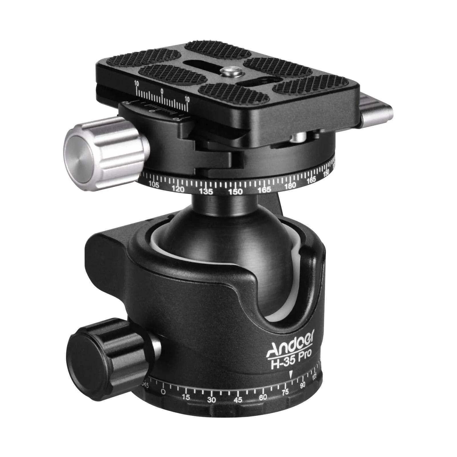 Andoer H-35 Pro Panorama Ballhead Ball Head Tripod Mount Adapter Low Gravity Center with Dual black