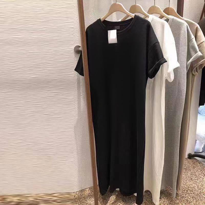 Summer New Loose Short-sleeved T-shirt Women's Dress Medium and Long Dress Top Pure Cotton T-shirt Skirt XL