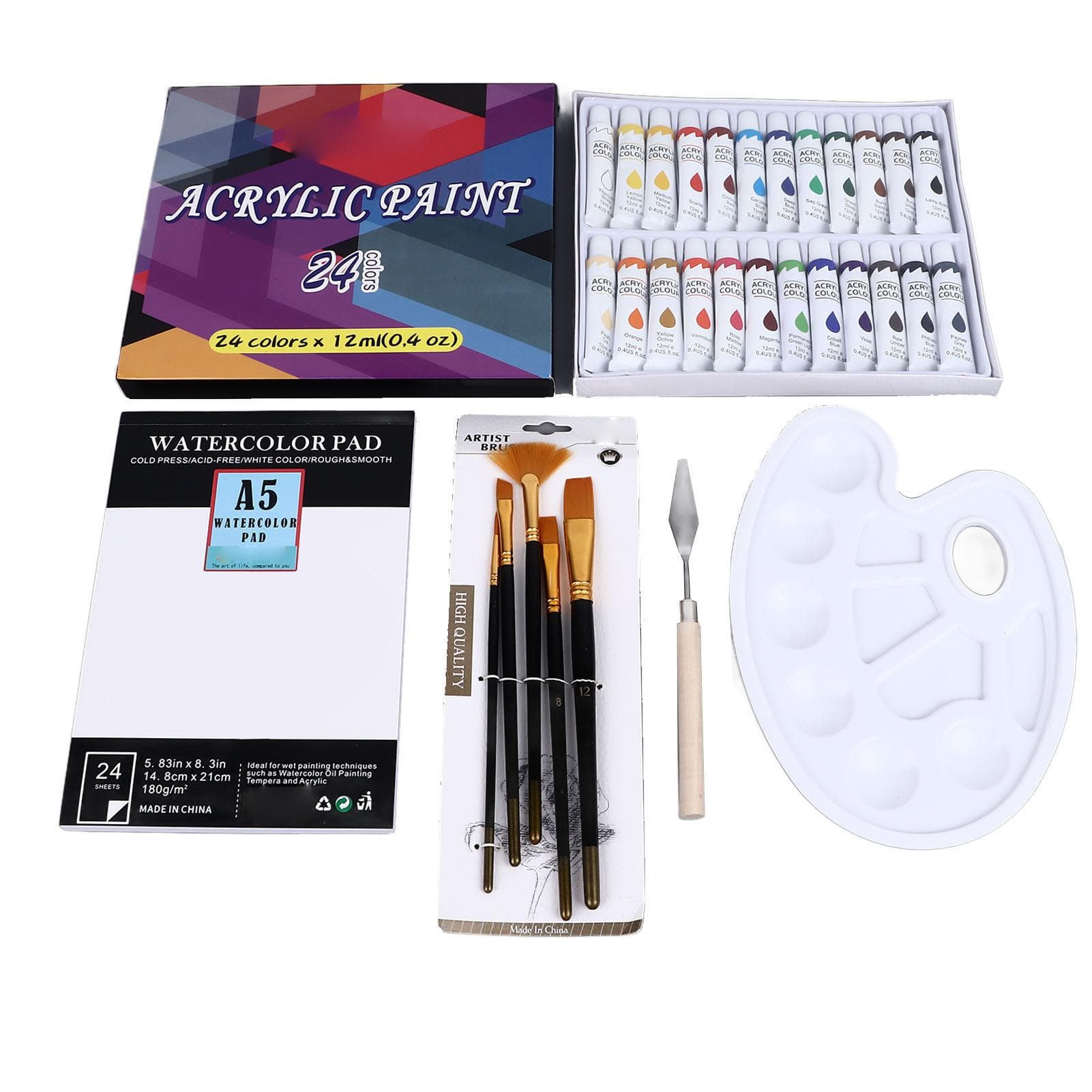 32 Pieces Watercolor Paint Set 24 Colors Acrylic Paint 5Pcs Acrylic Paint Brushes with Watercolor