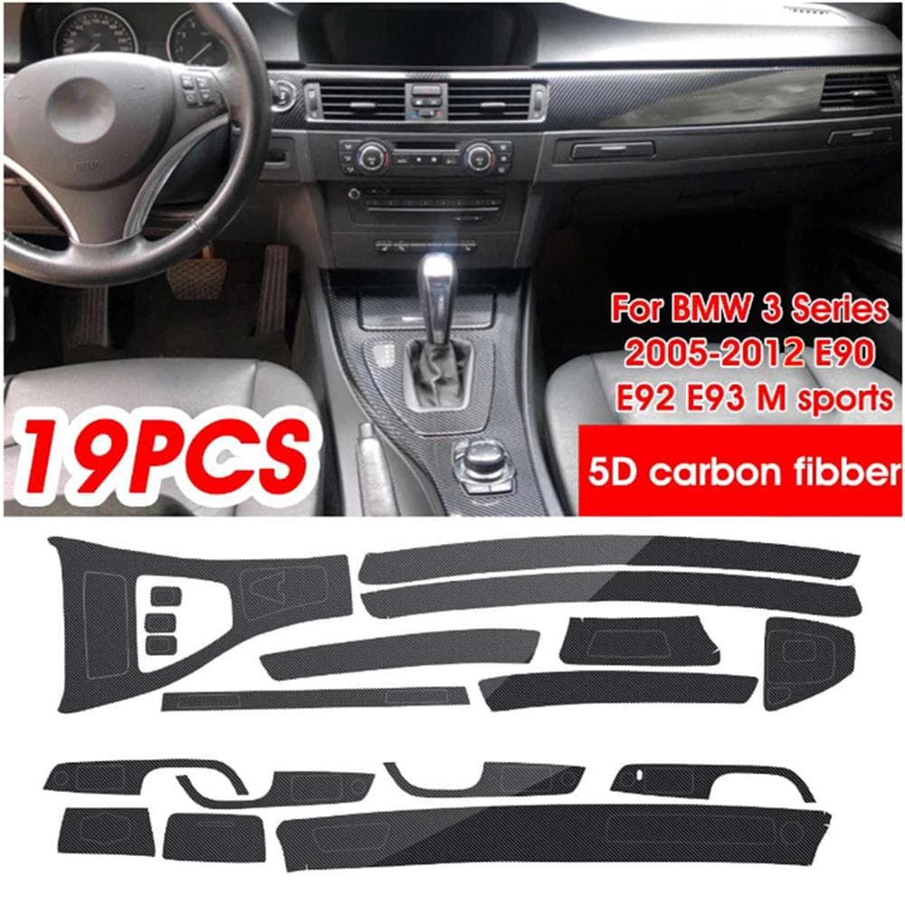 5D Car Interior Glossy Carbon Fiber Wrap Trim For BMW E90 E92 E93 2005-2012
