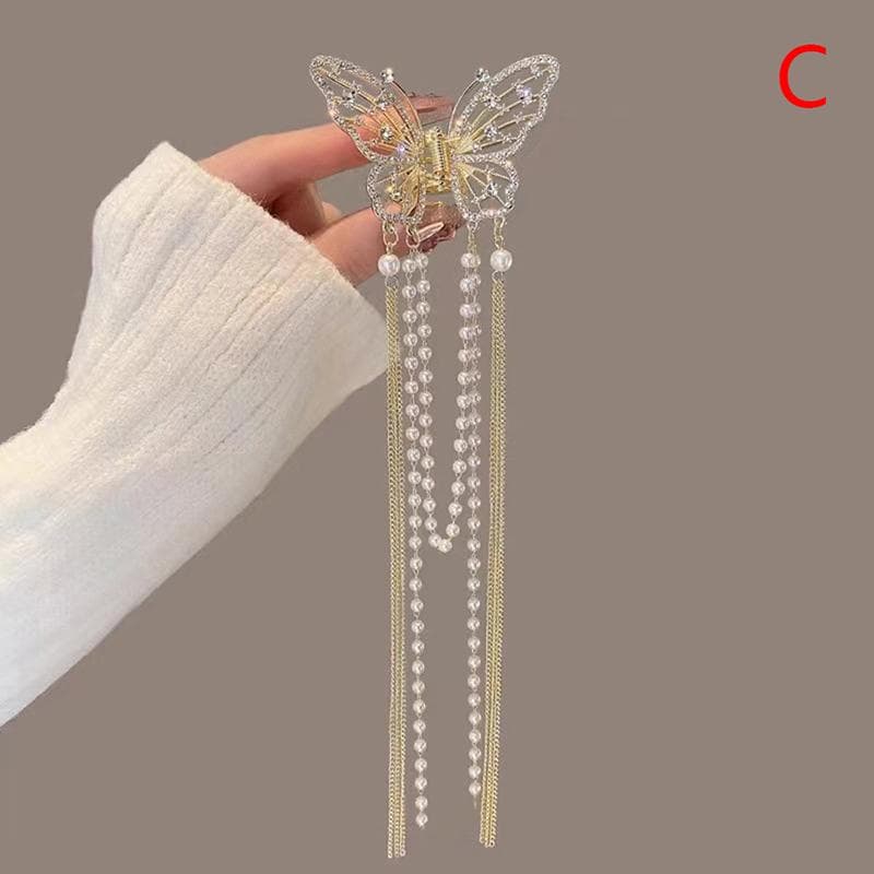 Butterfly Pearl Tassel Hairpin Korean Simple Side Clip Liu Hai Clip