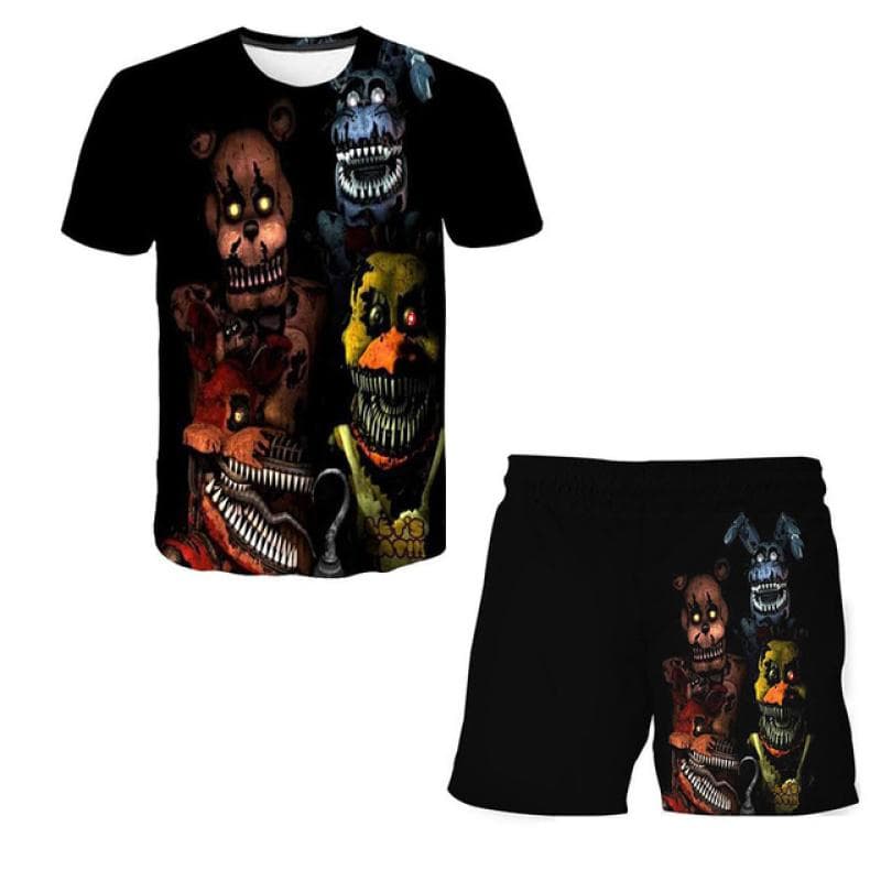 2pcs Sets Boys Girls 3D print FNAF clothes Suits Summer Fashion Short Sleeve T-shirts + Short Pants  Clothing Outfits 4-14 Years 130