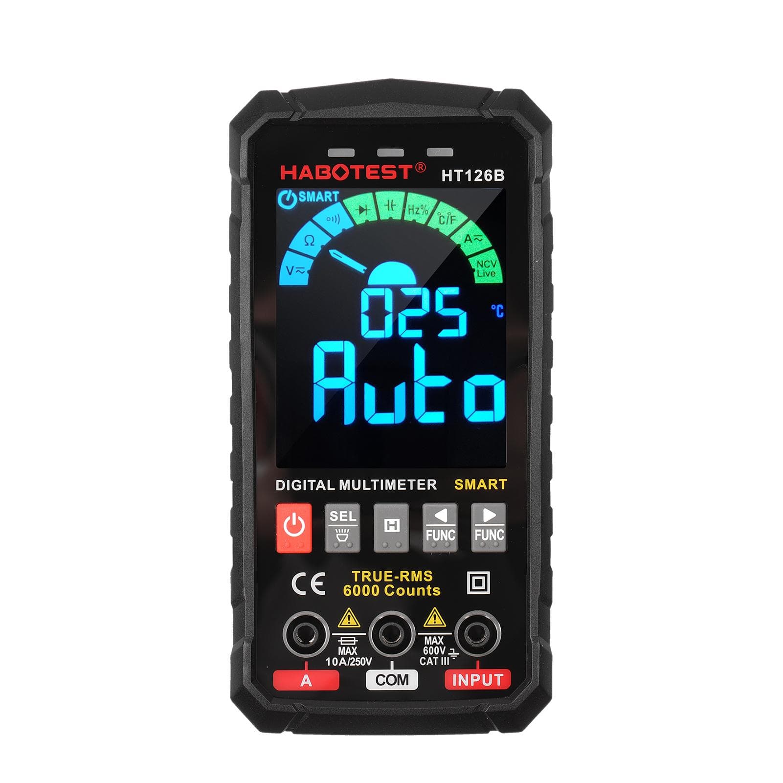 HABOTEST HT126B Smart Digital Multimeter 6000 Counts True RMS Auto-ranging VA Color Screen HT126B black