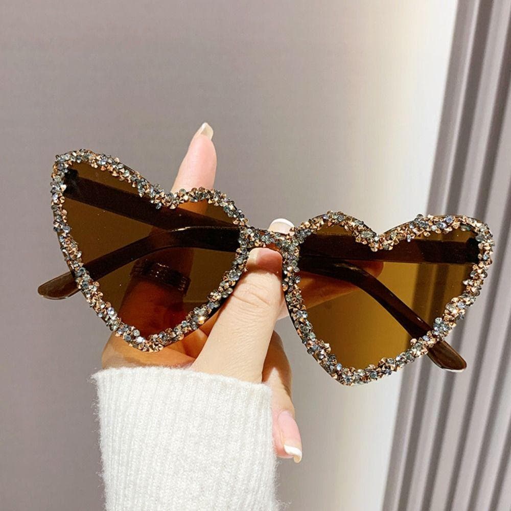 Heart-shaped Rhinestone Sunglasses Sun-Protective Candy Color Shades for Outdoor Fashion Glasses