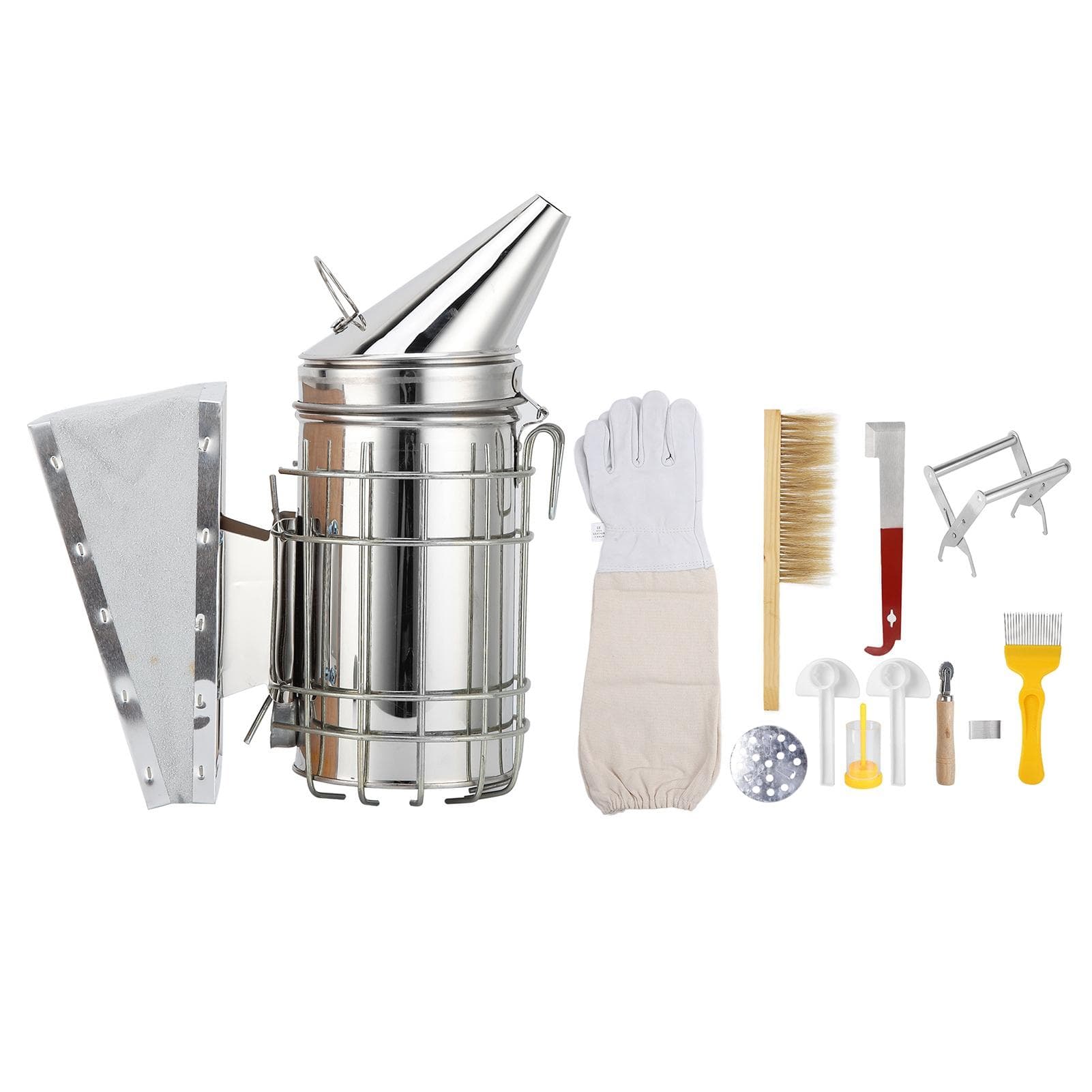 10PCS Beekeeping Supplies Kit Bee Smoker Gloves Brush Wire Embedder Uncapping Tool Frame Clip Hive