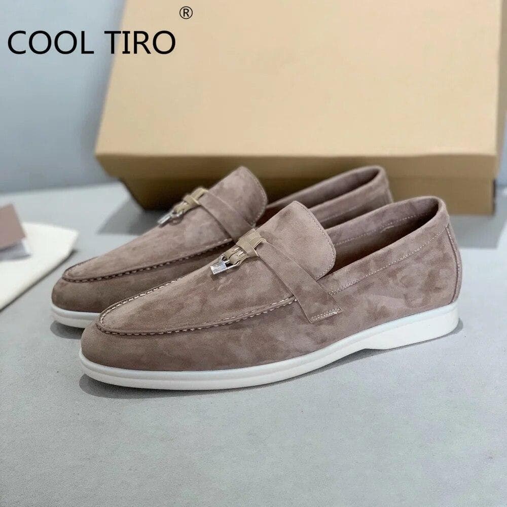 Woman Flat Shoes Slip On Women Loafers Leather Metal Lock Blue Suede Moccasins Mules Casual Driving Shoe Summer Walk Shoes Femme 40