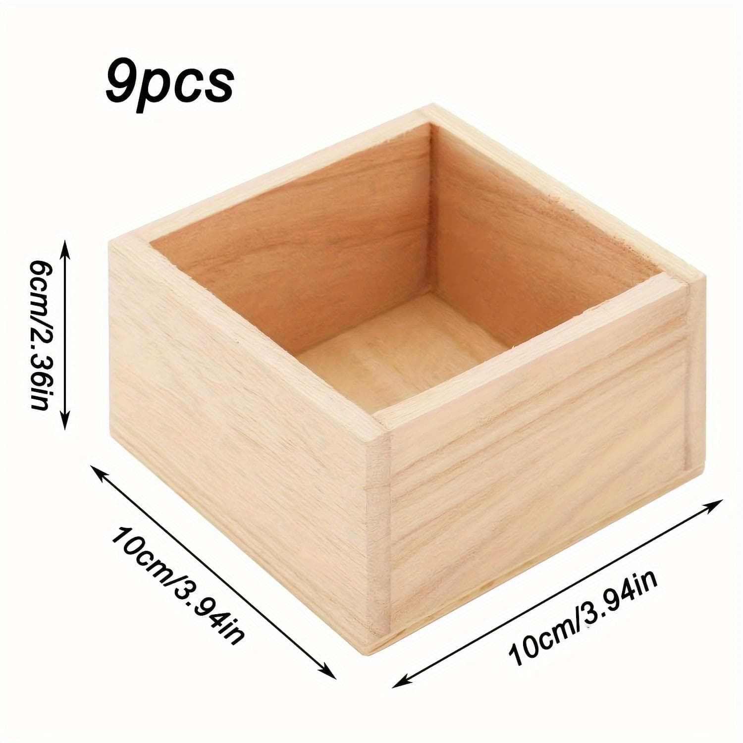 9-Pack Rustic Wooden Boxes Square Storage Organizers, Multi-Purpose Crafts & Artwork Display, Home Decor, Table Drawer Decor, Succulent Plant Pots 9pcs