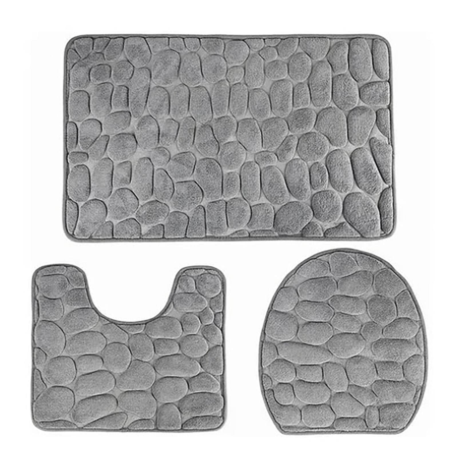 3Pcs Bathroom Cobblestone Embossed Toilet Bath Mat Non Slip Floor Rug Toilet Lid Cover Mat for gray