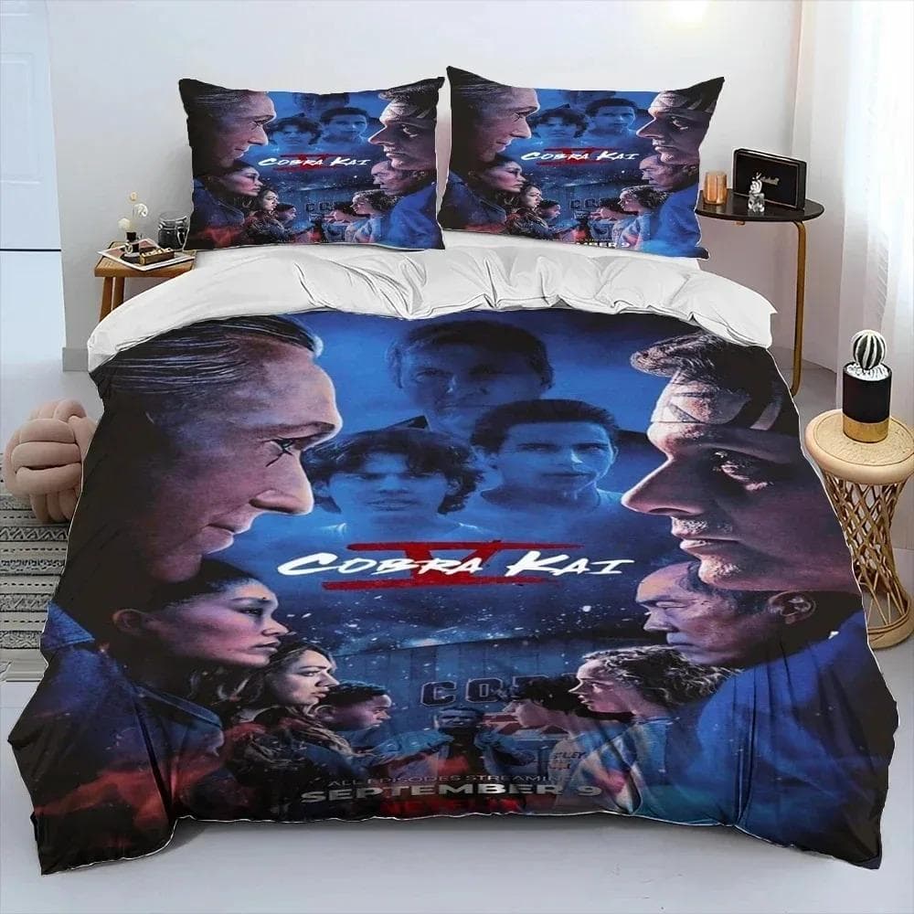 3D Print Cobra Kai Karate Bedding Set Duvet Cover Bed Set Quilt Cover Pillowcase Comforter king Queen Size Boys Adult Bedding 228X228cm-3pcs