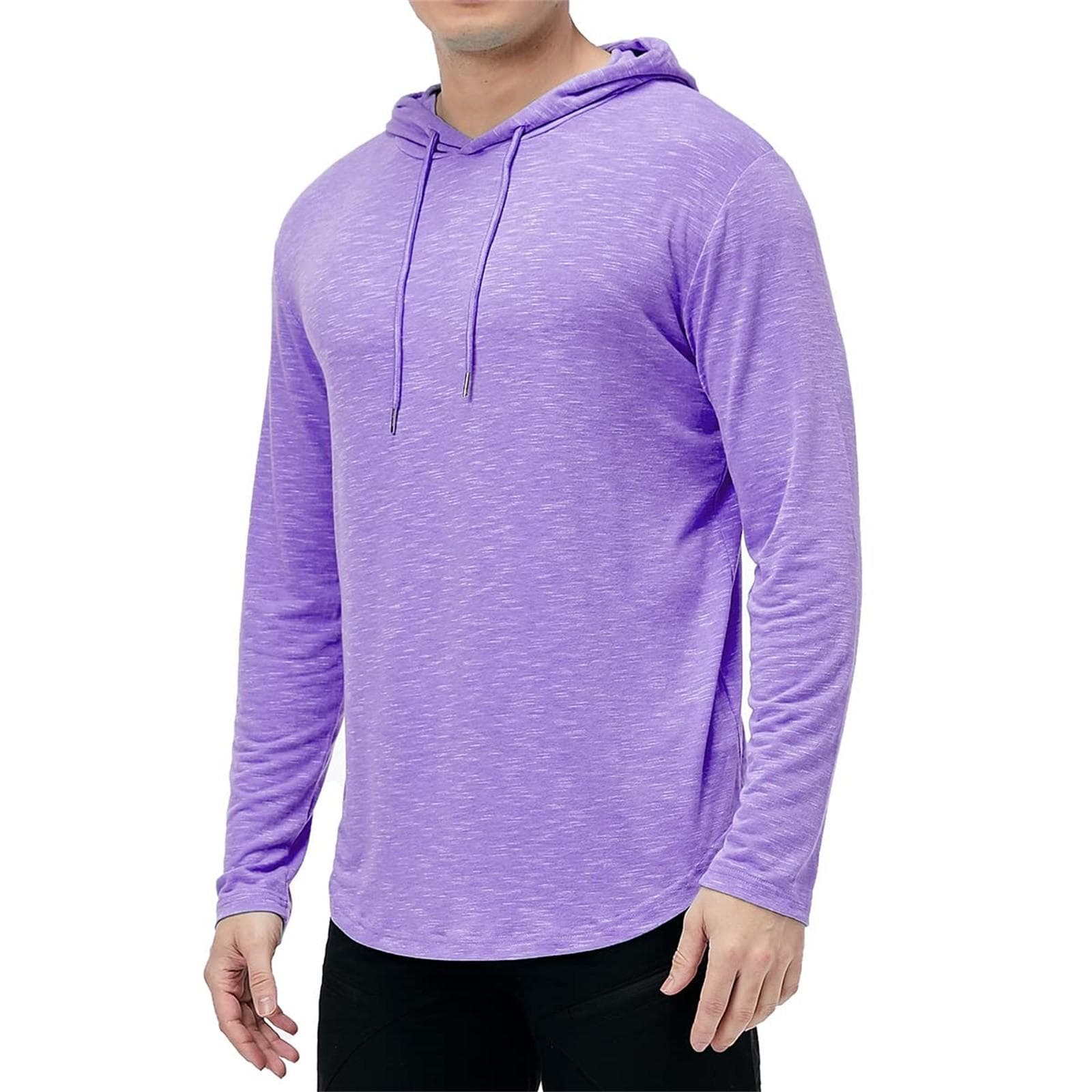 Mens Casual Hooded Coat Solid  Color Long-Sleeved  Sports Hoodie XL light purple