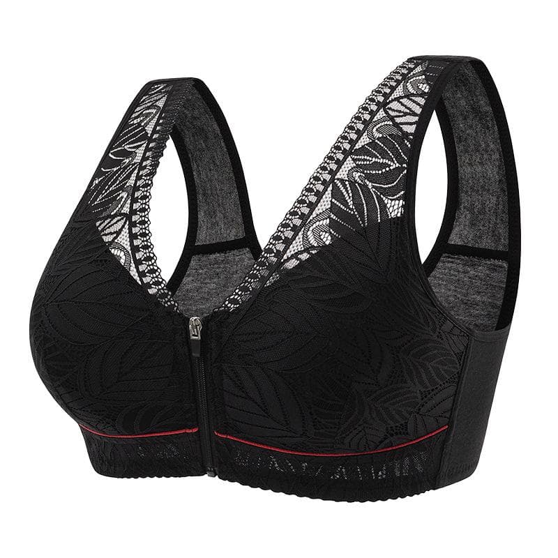 Soft Cotton Cup Front Zipper for Middle-aged and Elderly Lingerie Women's Strapless Vest with Lace Oversized Bra 40/90 black