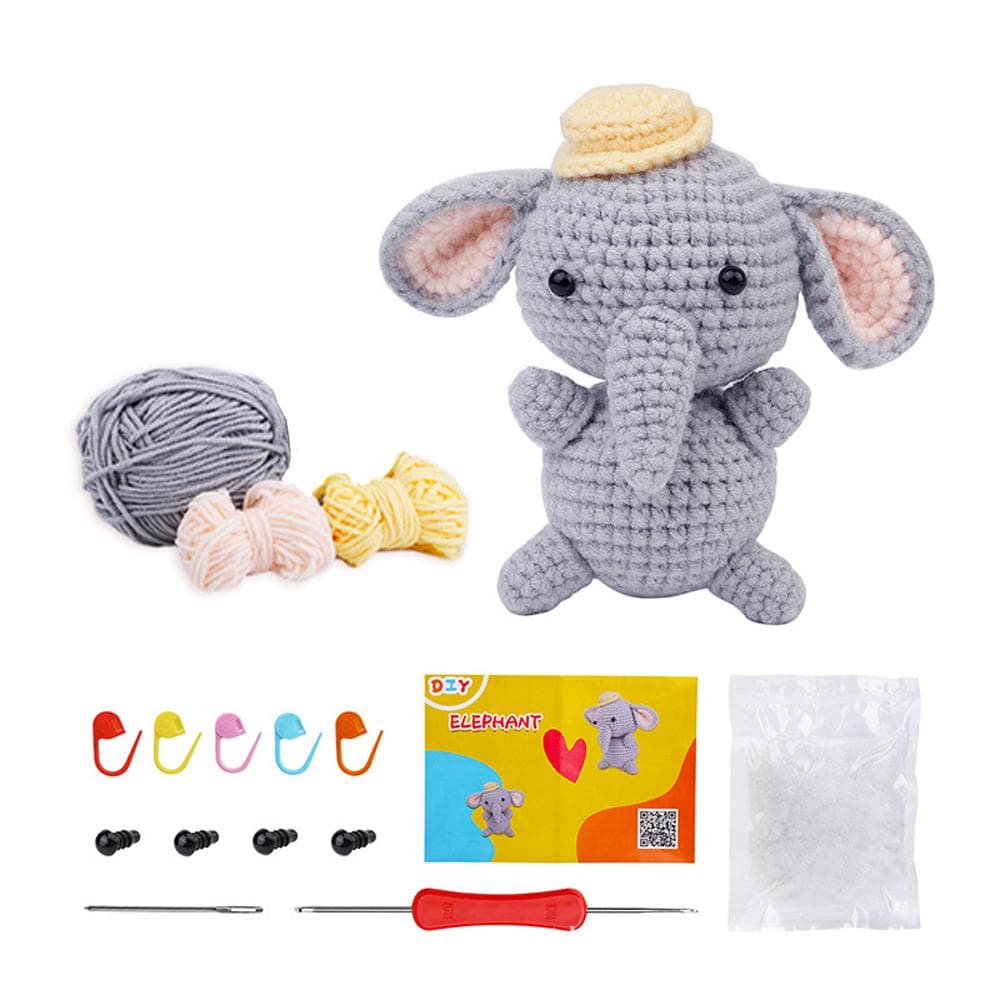 Beginners Crochet Kit Animal Elephant Crochet Starter Kit with Easy Peasy Yarn, Polyester Fiber multicolour
