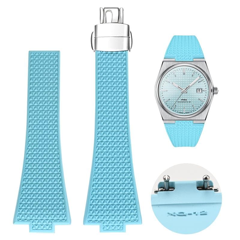 For Tissot PRX T137 FKM Watch 11mm 12mm men women's Watchband Fluororubber Bracelet Quick Release folding clasp Strap Wristband 12mm light blue