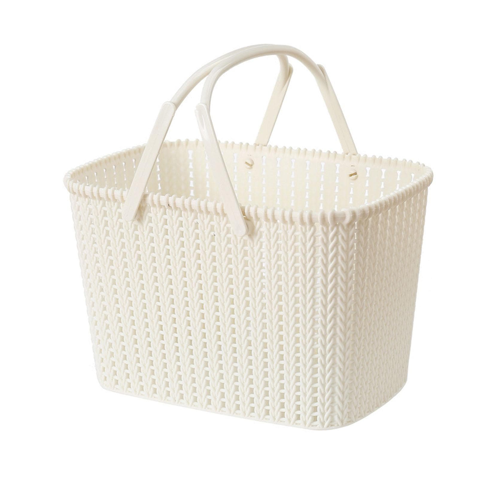 Imitation Rattan Woven Basket Plastic Handheld Fruit Storage Basket Beige for Home