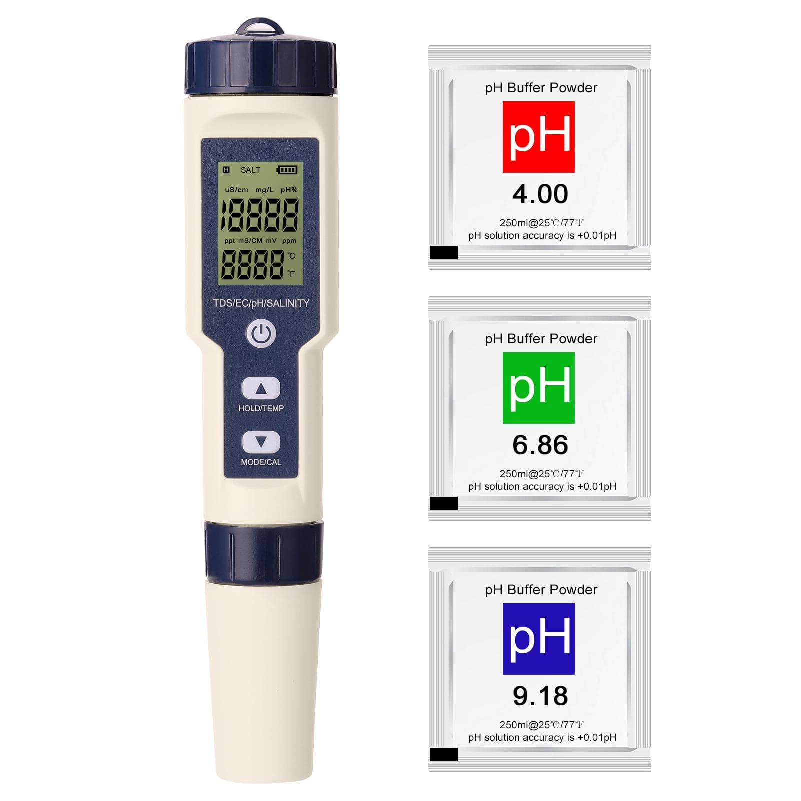 EZ-9909 5-in-1 tester PH/EC/TDS/salinity/thermometer portable tester water quality tester without backlight with battery multicolour