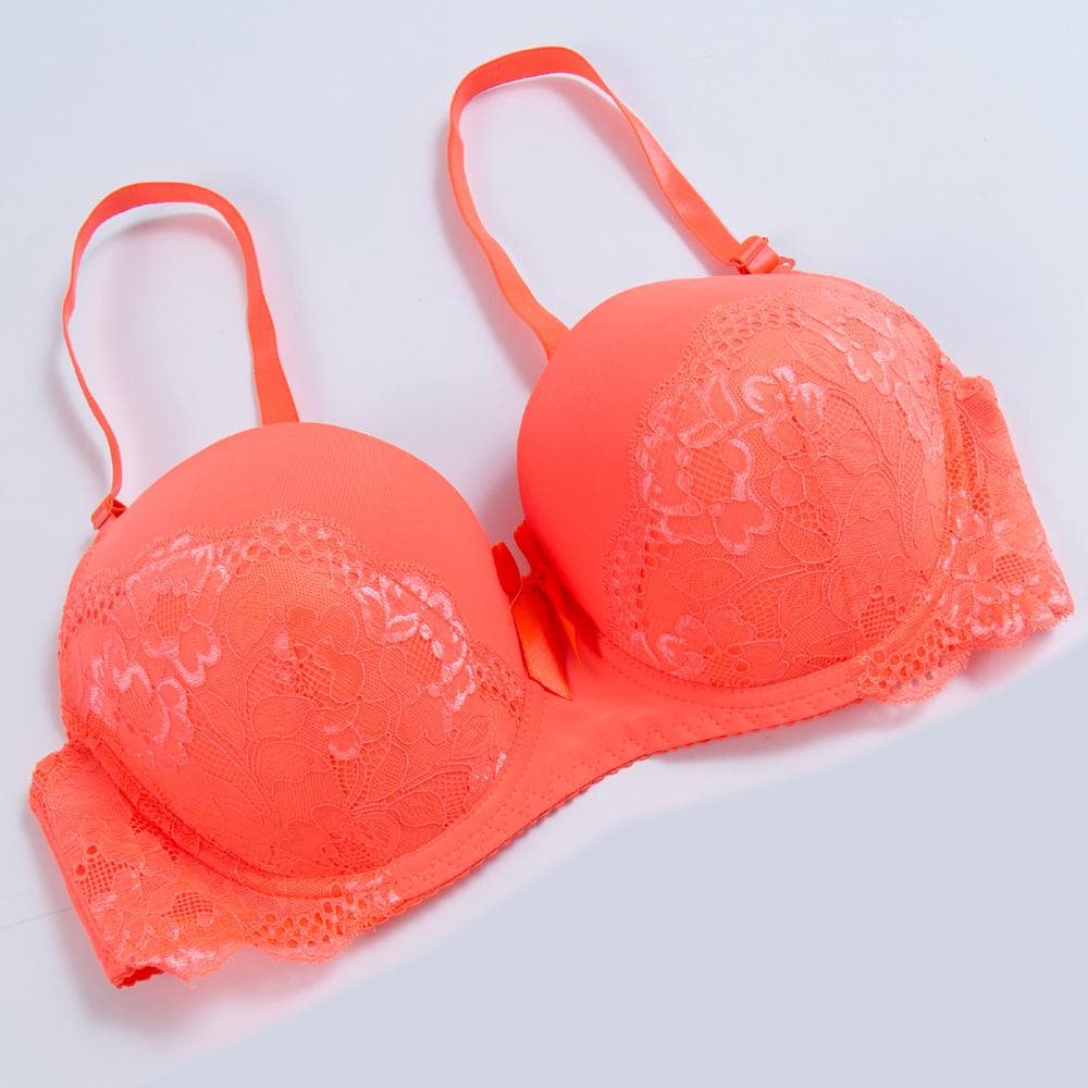 Women's Bras Sexy Intimate Underwear Plus Size Bra Underwired Floral Lace Print Push Up Lingerie 40DD orange