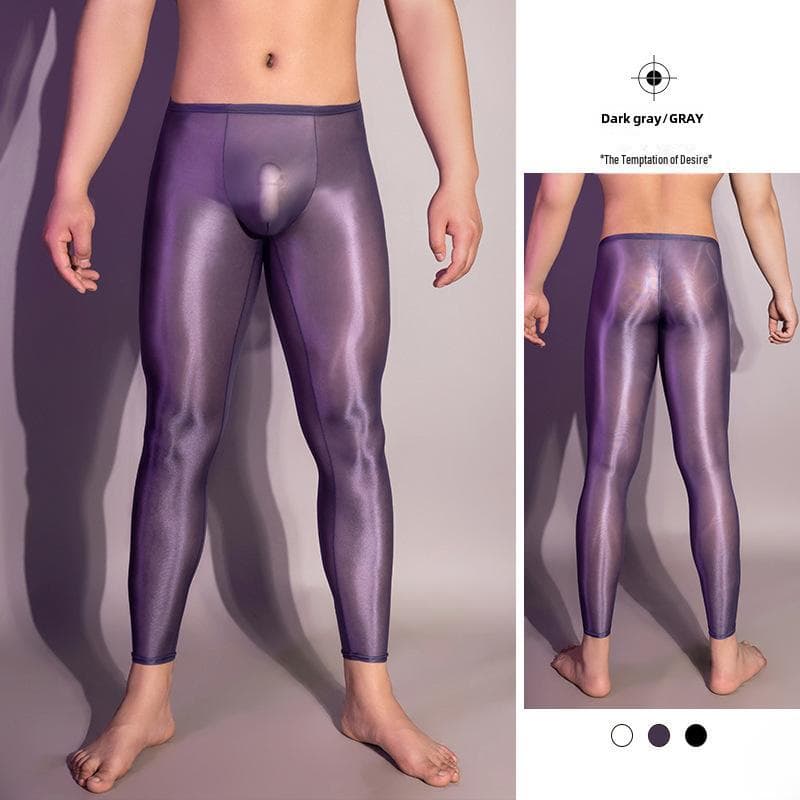 Men's Shiny Tight Leggings - Sexy & Silky Temptation One Size dark gray