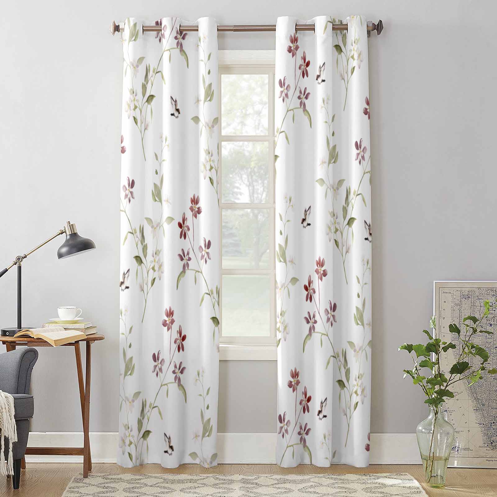 Flowers Leaves Animals Birds Window Curtains for Living Room Luxury Bedroom Curtain Kitchen Blinds Drapes Curtains 135W x 60H(cm) x1