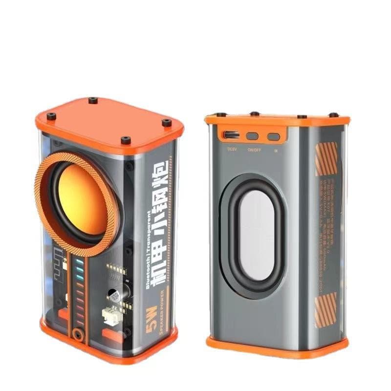 Transparent Bluetooth Speaker Mini Audio Cyberpunk Style Small Portable 3D Surround Subwoofer RGB Sound Box orange