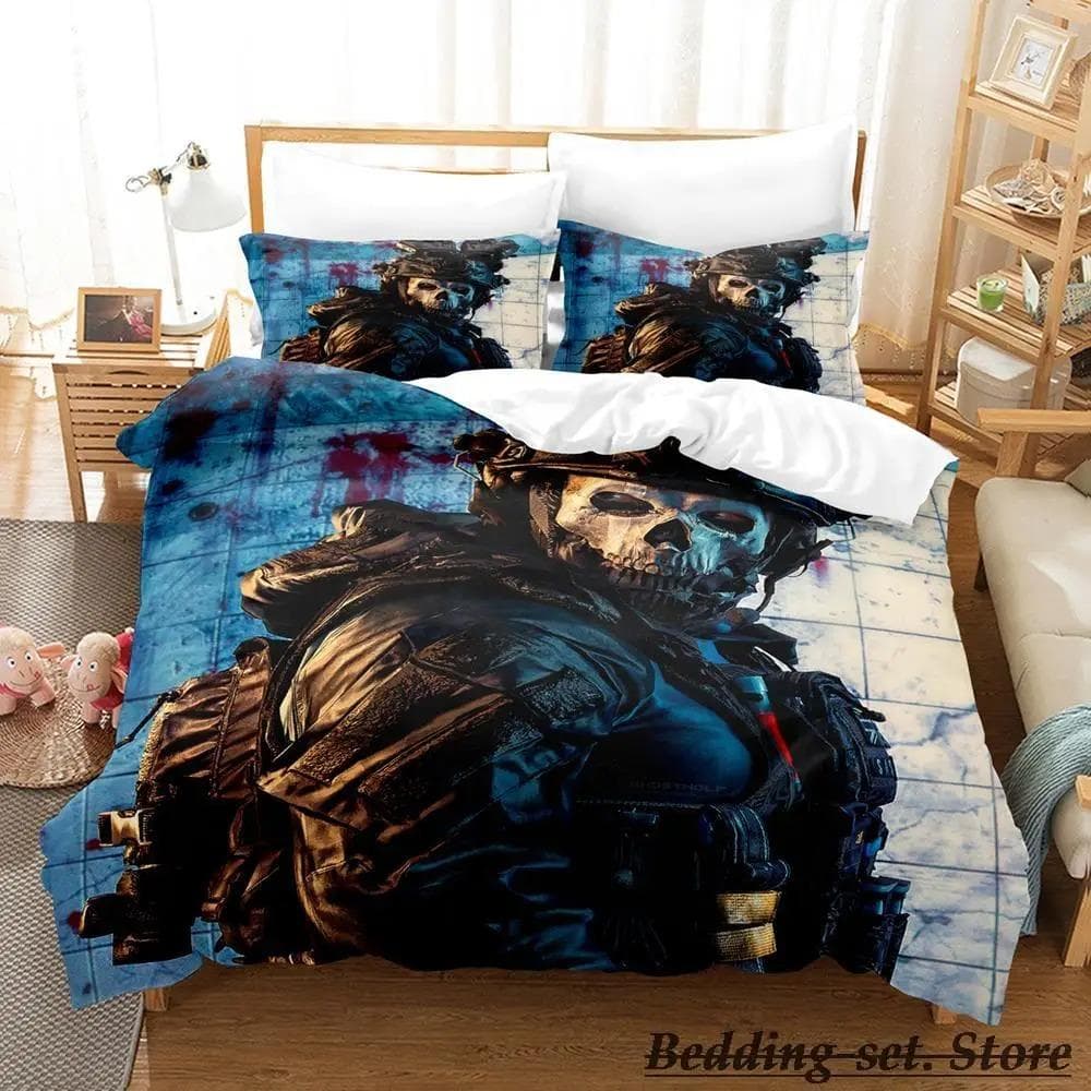 Game Call of Duty Simon Ghost Riley Bedding Set Cartoon Anime Three-piece Set Adult Kid Bedroom Duvetcover Sets 3D Shooting Game 70x133cm 2pcs