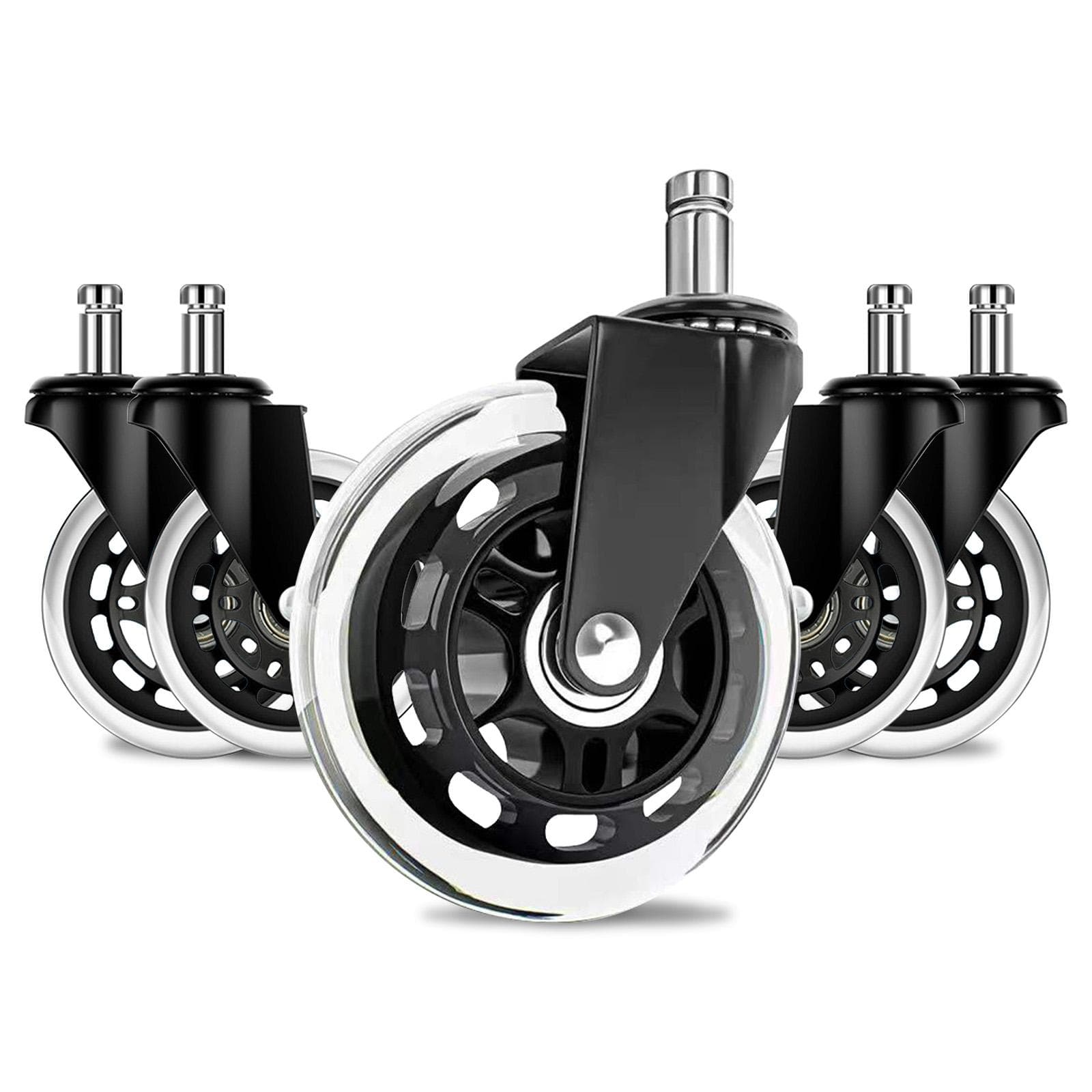 Office Chair Wheels Replacement PU Silent Glide Casters 5PCS 3INCH Diameter Wide Universal Fit for transparent