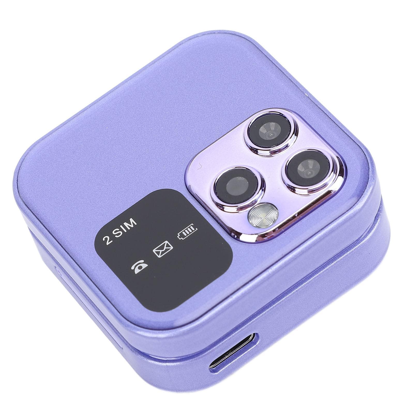 Small Flip Phone Foldable Internal and External Double Screen HD Camera Flip Mobile Cell Phone Pink purple