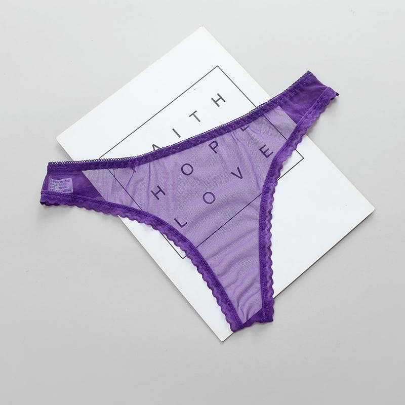 Amazing Women's Lingerie G String Lace Underwear Femal Sexy T-Back Thong Low-Waist Transparent Panties one size purple