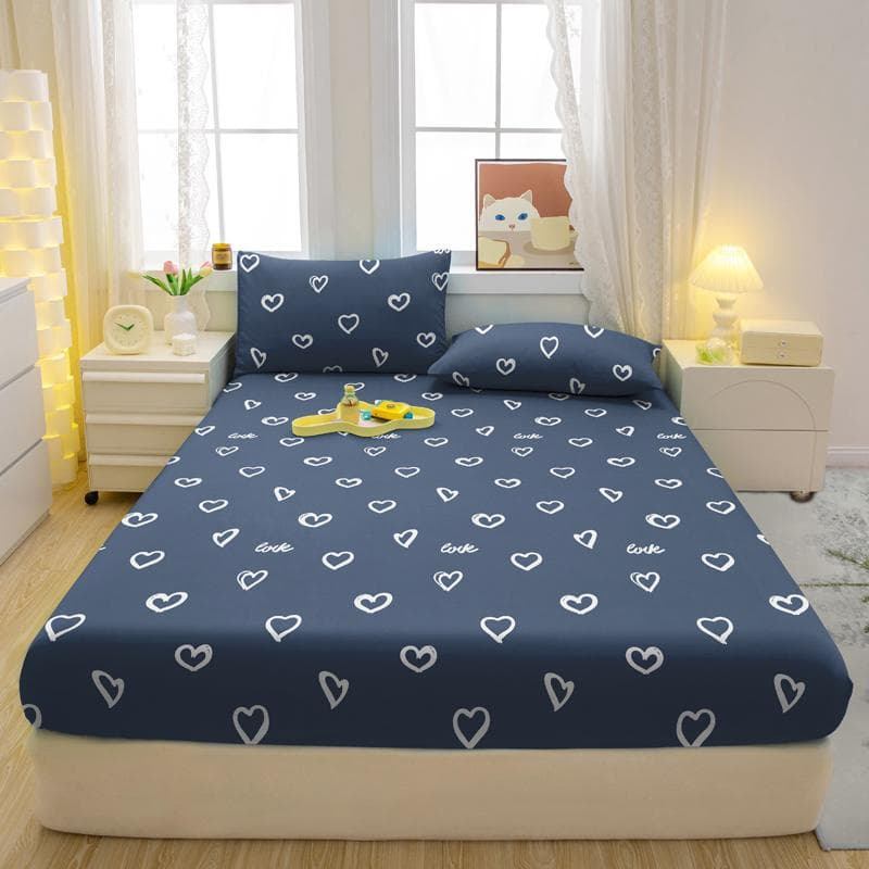 1 Simple Modern Heart-Shaped Printed Matte Fitted Sheet, Bedroom Printed Bed Cover, Bedding (Excluding Pillowcases) 71x132cm