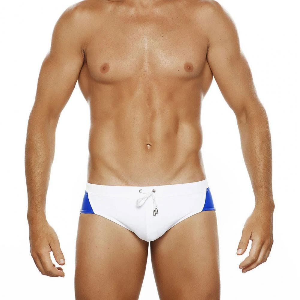 Men Swimming Briefs Low Waist Anti-exposure Drawstring Color Matching Soft Quick Dry Breathable Slim Fit Bathing Surfing Water S L white