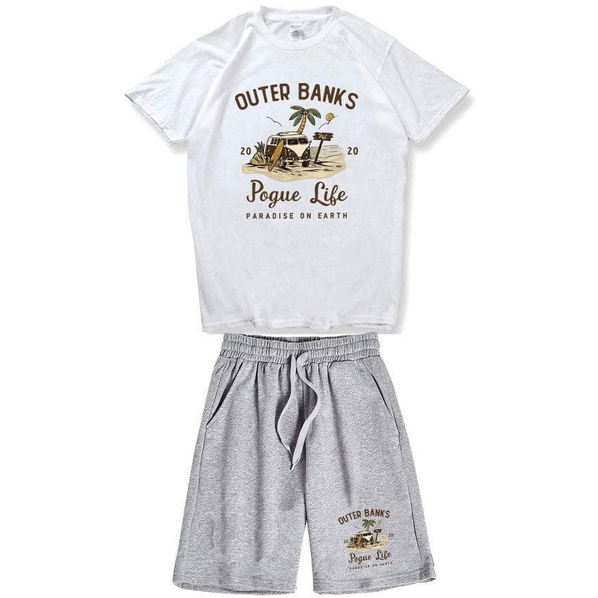 Outer Banks Printed Sportswear Sets Summer Short-sleeved Shorts Set Fashion Casual Men and Women M