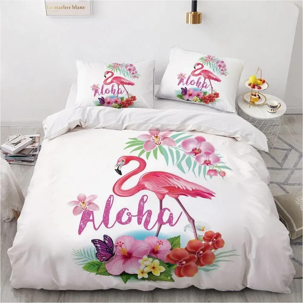 Flamingo Duvet Cover King Queen 3D Pink Animal Bedding Set for Kids Teens Adults Watercolor Style Quilt Cover with Pillowcase EU Single 135x200cm