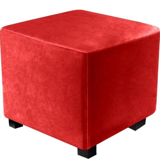 All-inclusive Square Chair Cover Elastic Velvet Footstool Cover 360 Degree Protector Ottoman Cover For Living Room Slipcover Medium red