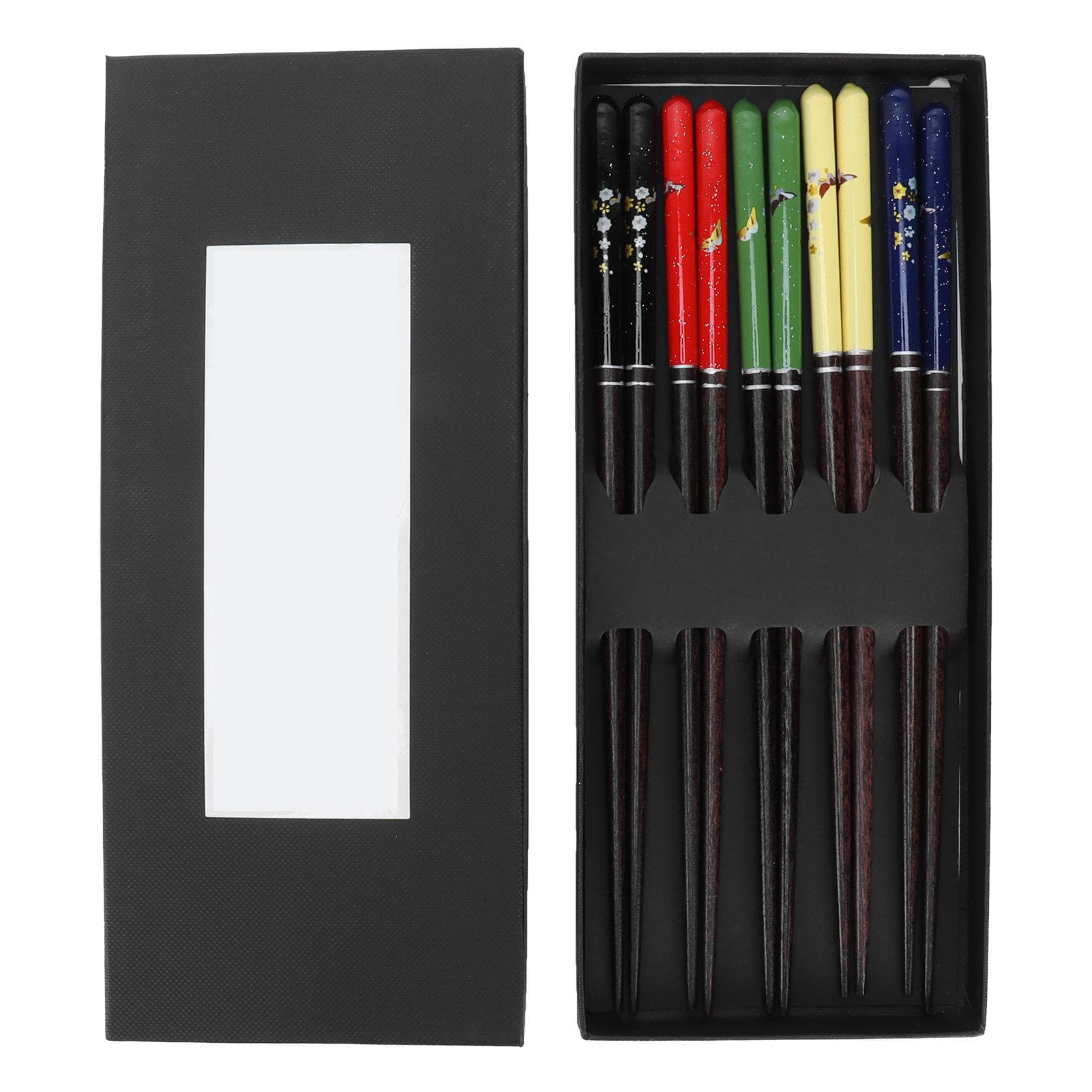 5 Pairs Wood Chopsticks Set Beautiful Printing Tableware Pointed Head Sushi Chopsticks for Home