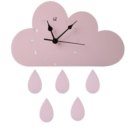 Nordic Wooden Cloud Raindrop Shaped Wall Clock Nursery Kids Room Decoration pink